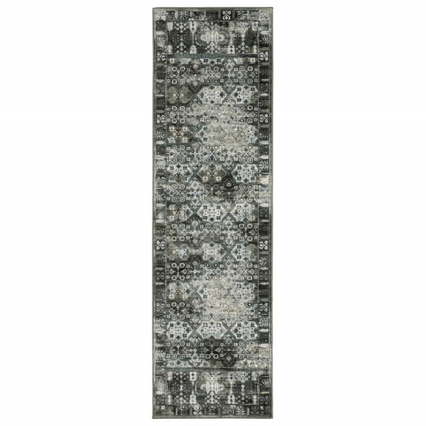HomeRoots 2' X 8' Elegant Charcoal Grey Oriental Runner Rug - Stain Resistant, Durable for High-Traffic Areas 2'3" x 7'6" 508928