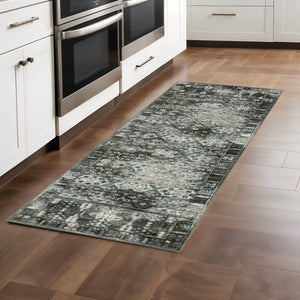 HomeRoots 2' X 8' Elegant Charcoal Grey Oriental Runner Rug - Stain Resistant, Durable for High-Traffic Areas 2'3" x 7'6" 508928