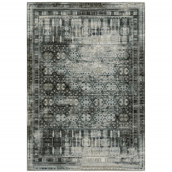 HomeRoots 2' X 8' Elegant Charcoal Grey Oriental Runner Rug - Stain Resistant, Durable for High-Traffic Areas 4' X 6' 508929
