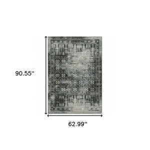 HomeRoots 2' X 8' Elegant Charcoal Grey Oriental Runner Rug - Stain Resistant, Durable for High-Traffic Areas 5' X 8' 508930