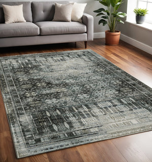 HomeRoots 2' X 8' Elegant Charcoal Grey Oriental Runner Rug - Stain Resistant, Durable for High-Traffic Areas 5' X 8' 508930