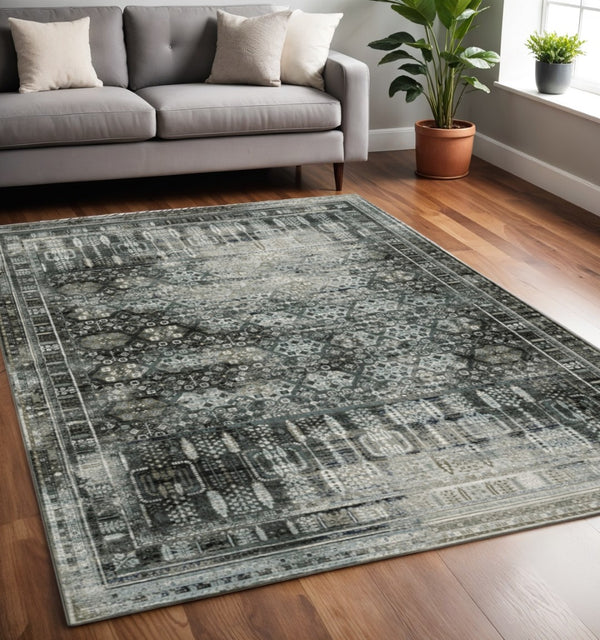 HomeRoots 2' X 8' Elegant Charcoal Grey Oriental Runner Rug - Stain Resistant, Durable for High-Traffic Areas 5' X 8' 508930