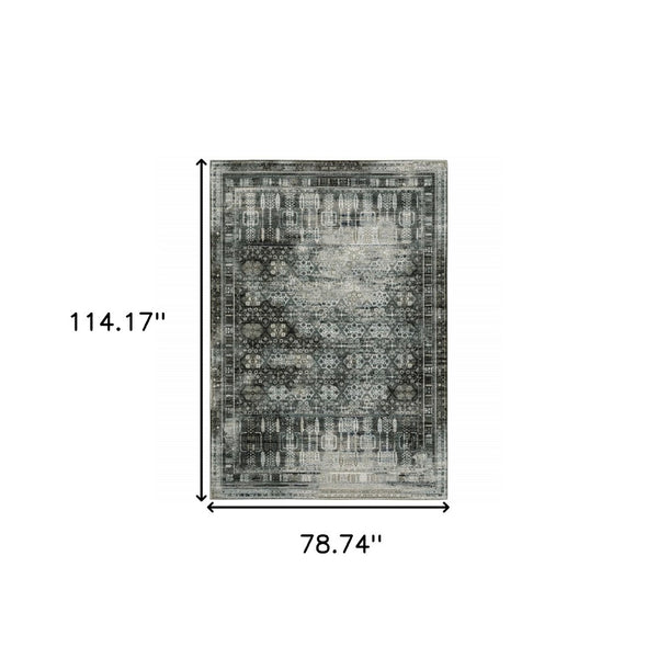 HomeRoots 2' X 8' Elegant Charcoal Grey Oriental Runner Rug - Stain Resistant, Durable for High-Traffic Areas 7' X 10' 508931