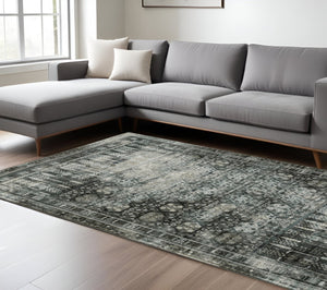 HomeRoots 2' X 8' Elegant Charcoal Grey Oriental Runner Rug - Stain Resistant, Durable for High-Traffic Areas 8' X 11' 508932