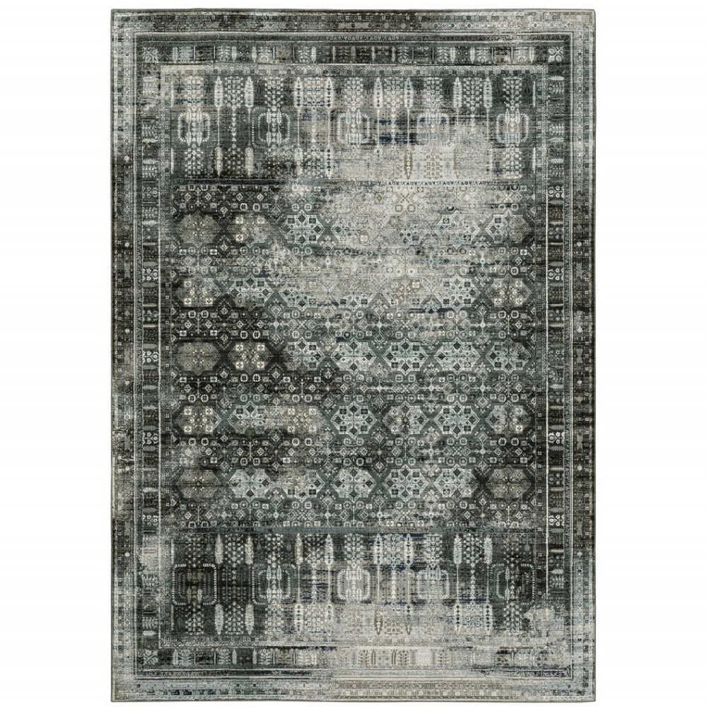 HomeRoots 2' X 8' Elegant Charcoal Grey Oriental Runner Rug - Stain Resistant, Durable for High-Traffic Areas 10' X 13' 508933