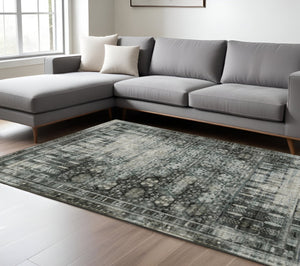 HomeRoots 2' X 8' Elegant Charcoal Grey Oriental Runner Rug - Stain Resistant, Durable for High-Traffic Areas 10' X 13' 508933