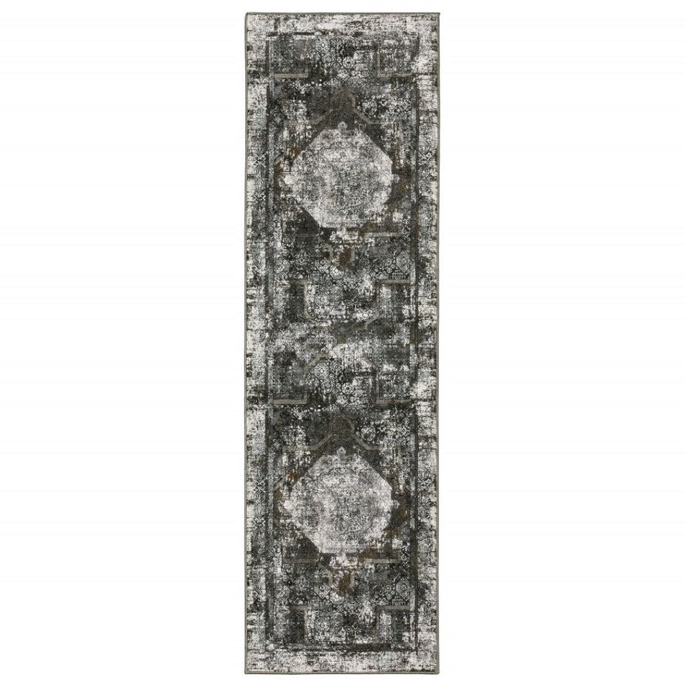 HomeRoots 2' X 8' Elegant Charcoal and Rust Oriental Runner Rug – Stain Resistant, Durable, Perfect for Hallways 2'3" x 7'6" 508934