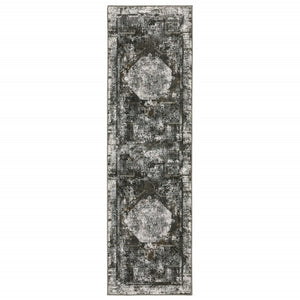 HomeRoots 2' X 8' Elegant Charcoal and Rust Oriental Runner Rug – Stain Resistant, Durable, Perfect for Hallways 2'3" x 7'6" 508934