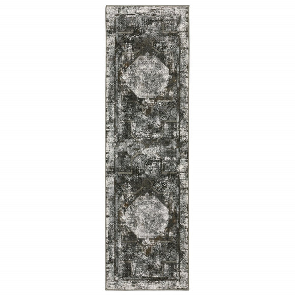 HomeRoots 2' X 8' Elegant Charcoal and Rust Oriental Runner Rug – Stain Resistant, Durable, Perfect for Hallways 2'3" x 7'6" 508934