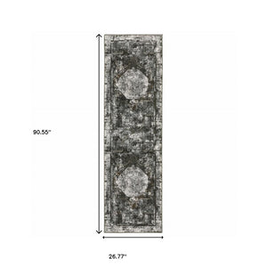 HomeRoots 2' X 8' Elegant Charcoal and Rust Oriental Runner Rug – Stain Resistant, Durable, Perfect for Hallways 2'3" x 7'6" 508934