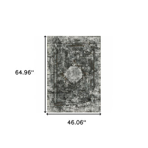 HomeRoots 2' X 8' Elegant Charcoal and Rust Oriental Runner Rug – Stain Resistant, Durable, Perfect for Hallways 4' X 6' 508935