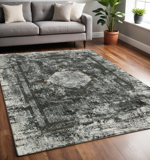 HomeRoots 2' X 8' Elegant Charcoal and Rust Oriental Runner Rug – Stain Resistant, Durable, Perfect for Hallways 5' X 8' 508936