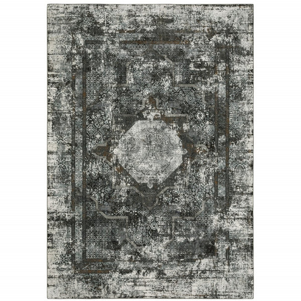 HomeRoots 2' X 8' Elegant Charcoal and Rust Oriental Runner Rug – Stain Resistant, Durable, Perfect for Hallways 7' X 10' 508937