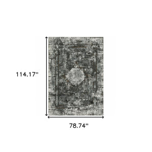 HomeRoots 2' X 8' Elegant Charcoal and Rust Oriental Runner Rug – Stain Resistant, Durable, Perfect for Hallways 7' X 10' 508937
