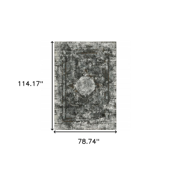 HomeRoots 2' X 8' Elegant Charcoal and Rust Oriental Runner Rug – Stain Resistant, Durable, Perfect for Hallways 7' X 10' 508937