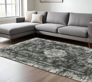 HomeRoots 2' X 8' Elegant Charcoal and Rust Oriental Runner Rug – Stain Resistant, Durable, Perfect for Hallways 7' X 10' 508937