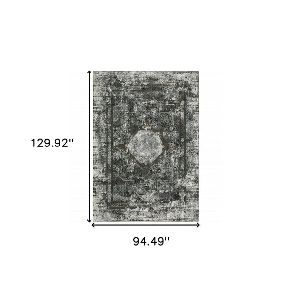 HomeRoots 2' X 8' Elegant Charcoal and Rust Oriental Runner Rug – Stain Resistant, Durable, Perfect for Hallways 8' X 11' 508938