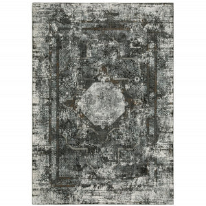 HomeRoots 2' X 8' Elegant Charcoal and Rust Oriental Runner Rug – Stain Resistant, Durable, Perfect for Hallways 10' X 13' 508939