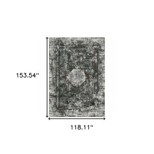 HomeRoots 2' X 8' Elegant Charcoal and Rust Oriental Runner Rug – Stain Resistant, Durable, Perfect for Hallways 10' X 13' 508939