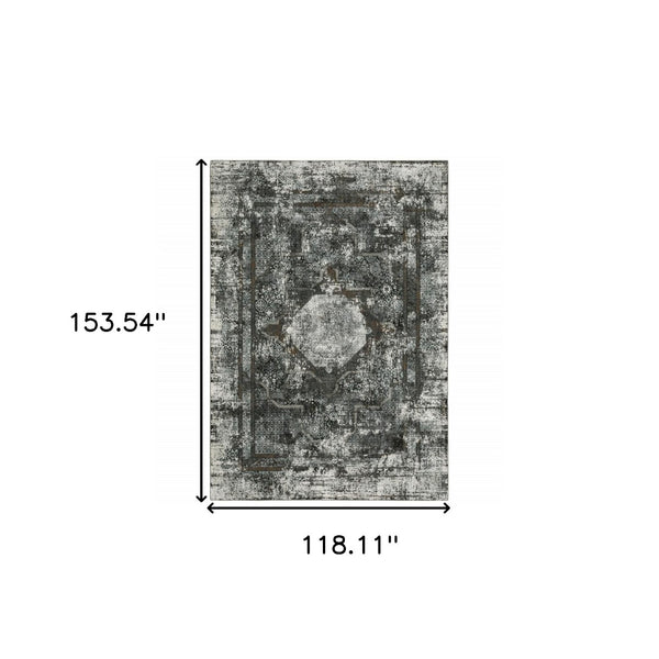 HomeRoots 2' X 8' Elegant Charcoal and Rust Oriental Runner Rug – Stain Resistant, Durable, Perfect for Hallways 10' X 13' 508939