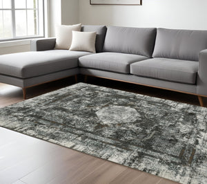 HomeRoots 2' X 8' Elegant Charcoal and Rust Oriental Runner Rug – Stain Resistant, Durable, Perfect for Hallways 10' X 13' 508939