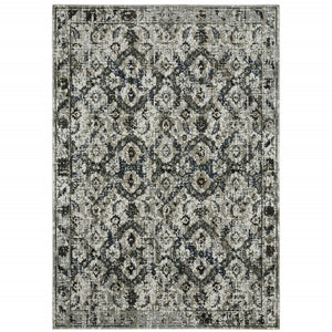 HomeRoots 2' Timeless Oriental Power Loom Runner Rug in Ivory Charcoal Grey Blue Rust Gold for Busy Homes 7' X 10' 508943