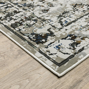 HomeRoots 2' Timeless Oriental Power Loom Runner Rug in Ivory Charcoal Grey Blue Rust Gold for Busy Homes 7' X 10' 508943