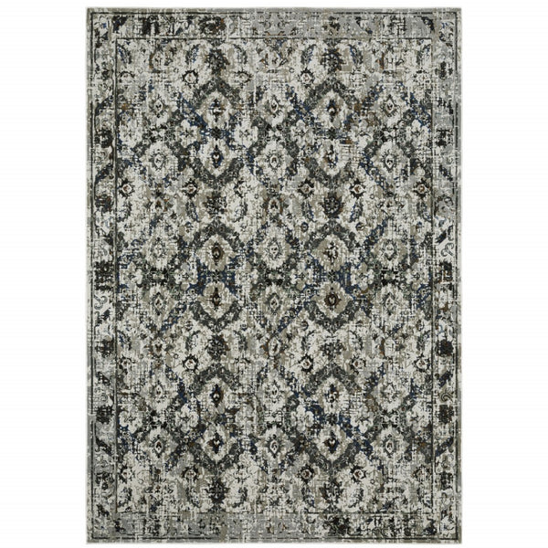 HomeRoots 2' Timeless Oriental Power Loom Runner Rug in Ivory Charcoal Grey Blue Rust Gold for Busy Homes 10' X 13' 508945
