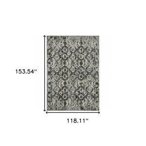 HomeRoots 2' Timeless Oriental Power Loom Runner Rug in Ivory Charcoal Grey Blue Rust Gold for Busy Homes 10' X 13' 508945