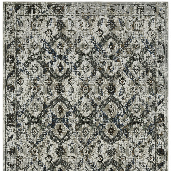 HomeRoots 2' Timeless Oriental Power Loom Runner Rug in Ivory Charcoal Grey Blue Rust Gold for Busy Homes 10' X 13' 508945