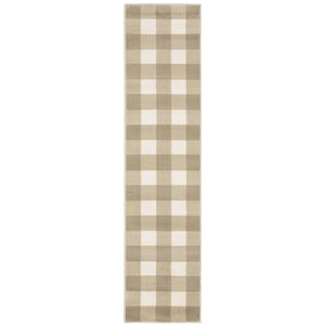 Homeroots 2' X 8' Beige And Ivory Geometric Power Loom Stain Resistant Runner Rug Beige,Ivory Polypropylene 508946