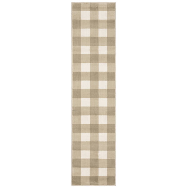 Homeroots 2' X 8' Beige And Ivory Geometric Power Loom Stain Resistant Runner Rug Beige,Ivory Polypropylene 508946