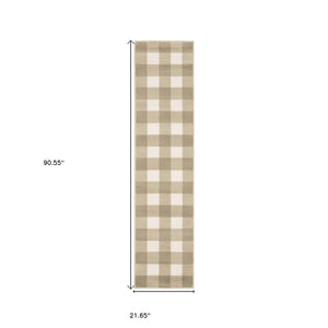 Homeroots 2' X 8' Beige And Ivory Geometric Power Loom Stain Resistant Runner Rug Beige,Ivory Polypropylene 508946