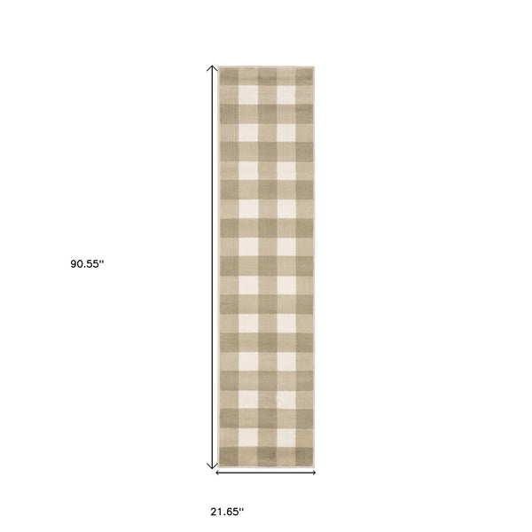 Homeroots 2' X 8' Beige And Ivory Geometric Power Loom Stain Resistant Runner Rug Beige,Ivory Polypropylene 508946