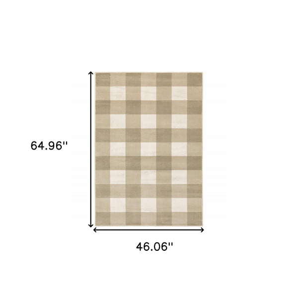 Homeroots 4' X 6' Beige And Ivory Geometric Power Loom Stain Resistant Area Rug Beige,Ivory Polypropylene 508947
