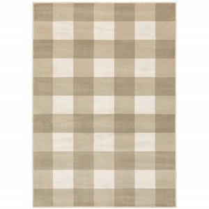 Homeroots 5' X 7' Beige And Ivory Geometric Power Loom Stain Resistant Area Rug Beige,Ivory Polypropylene 508948