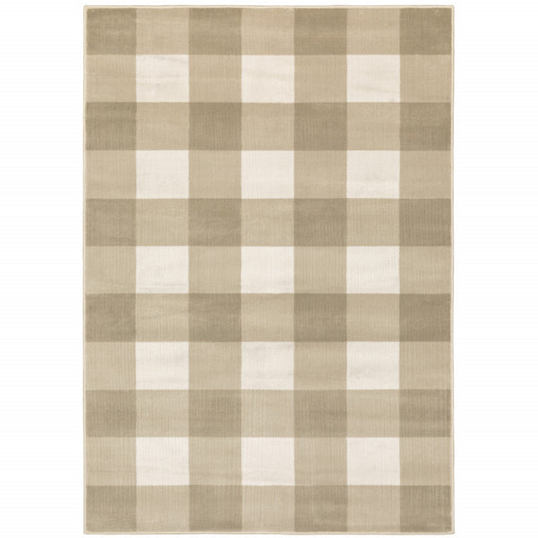 Homeroots 5' X 7' Beige And Ivory Geometric Power Loom Stain Resistant Area Rug Beige,Ivory Polypropylene 508948
