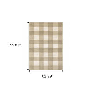 Homeroots 5' X 7' Beige And Ivory Geometric Power Loom Stain Resistant Area Rug Beige,Ivory Polypropylene 508948