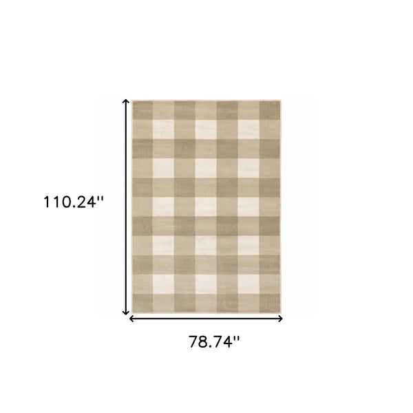 Homeroots 6' X 9' Beige And Ivory Geometric Power Loom Stain Resistant Area Rug Beige,Ivory Polypropylene 508949