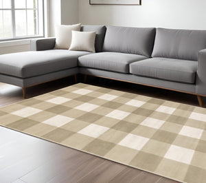 HomeRoots 5' Timeless Black and Ivory Gingham Area Rug - Durable, Easy Care, Perfect for High-Traffic Spaces 8' X 10' 508950