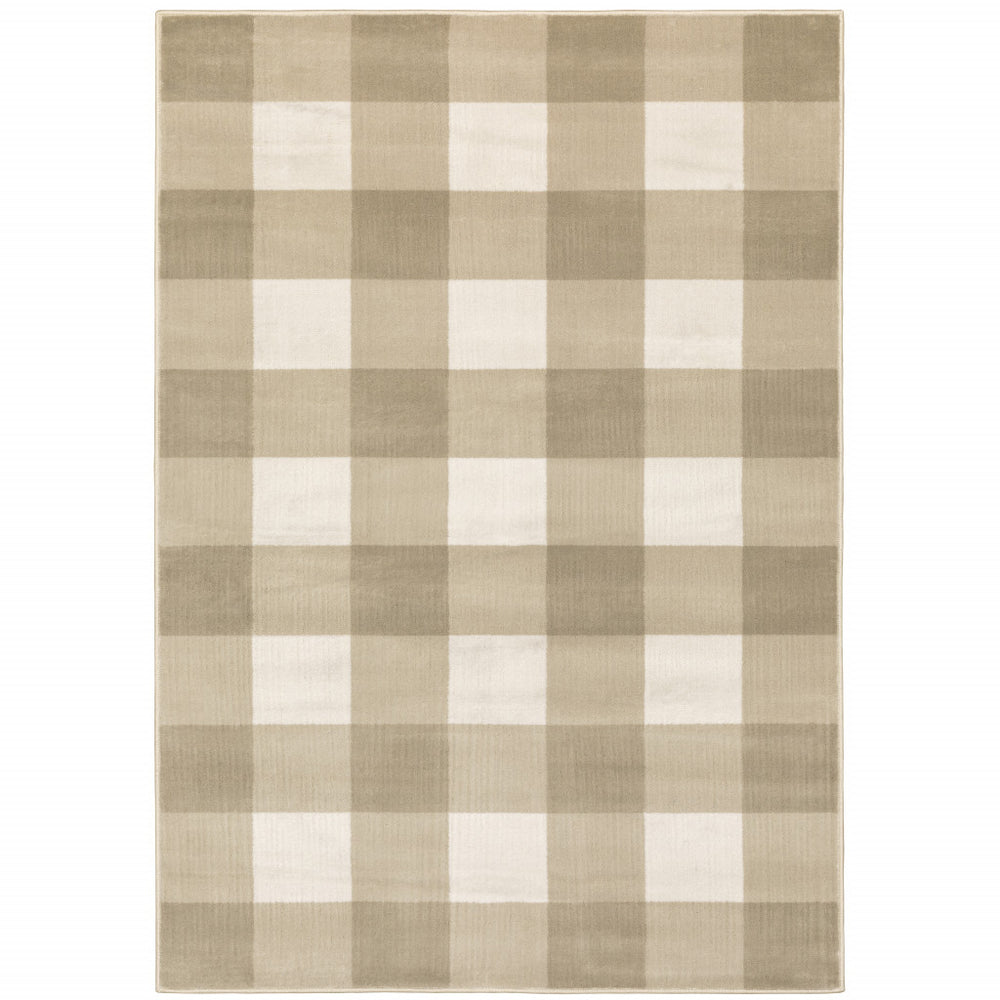 Homeroots 10' X 13' Beige And Ivory Geometric Power Loom Area Rug Beige,Ivory Polypropylene 508951