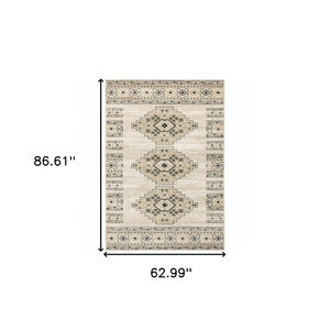 HomeRoots 5' Southwestern Power Loom Area Rug in Ivory, Grey & Black - Stain Resistant for Modern Homes 5' X 7' 508963