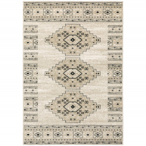 HomeRoots 5' Southwestern Power Loom Area Rug in Ivory, Grey & Black - Stain Resistant for Modern Homes 7' X 9' 508964