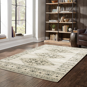 HomeRoots 5' Southwestern Power Loom Area Rug in Ivory, Grey & Black - Stain Resistant for Modern Homes 7' X 9' 508964