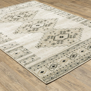 HomeRoots 5' Southwestern Power Loom Area Rug in Ivory, Grey & Black - Stain Resistant for Modern Homes 7' X 9' 508964