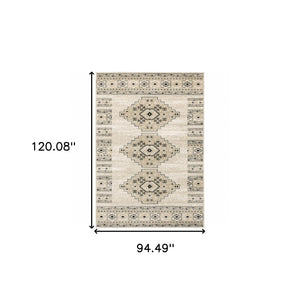 HomeRoots 5' Southwestern Power Loom Area Rug in Ivory, Grey & Black - Stain Resistant for Modern Homes 8' X 10' 508965