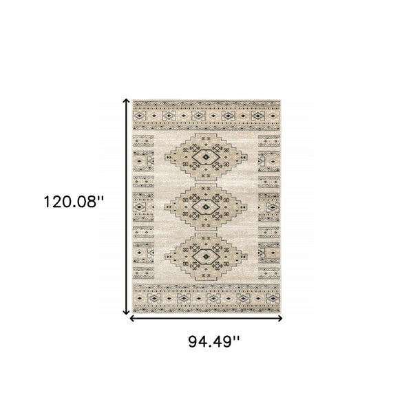 HomeRoots 5' Southwestern Power Loom Area Rug in Ivory, Grey & Black - Stain Resistant for Modern Homes 8' X 10' 508965