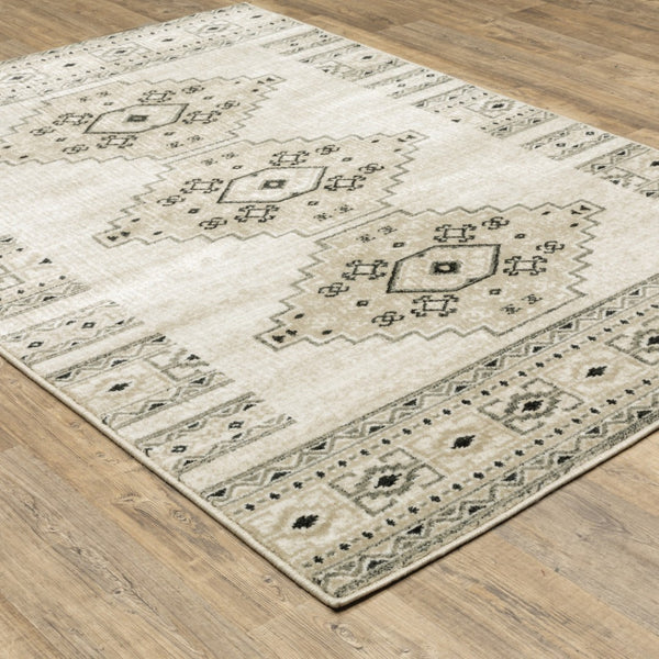 HomeRoots 5' Southwestern Power Loom Area Rug in Ivory, Grey & Black - Stain Resistant for Modern Homes 8' X 10' 508965