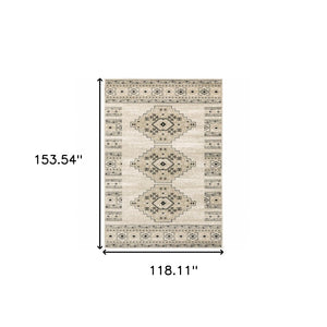 HomeRoots 5' Southwestern Power Loom Area Rug in Ivory, Grey & Black - Stain Resistant for Modern Homes 10' X 13' 508966