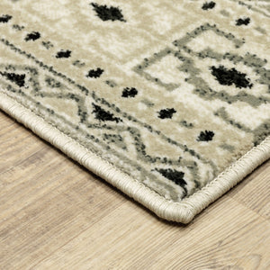 HomeRoots 5' Southwestern Power Loom Area Rug in Ivory, Grey & Black - Stain Resistant for Modern Homes 10' X 13' 508966